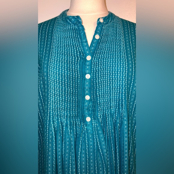 Vintage Style L.L. Bean Dobby Pintuck Teal Flannel Prairie Nightgown Womens L - Picture 3 of 7